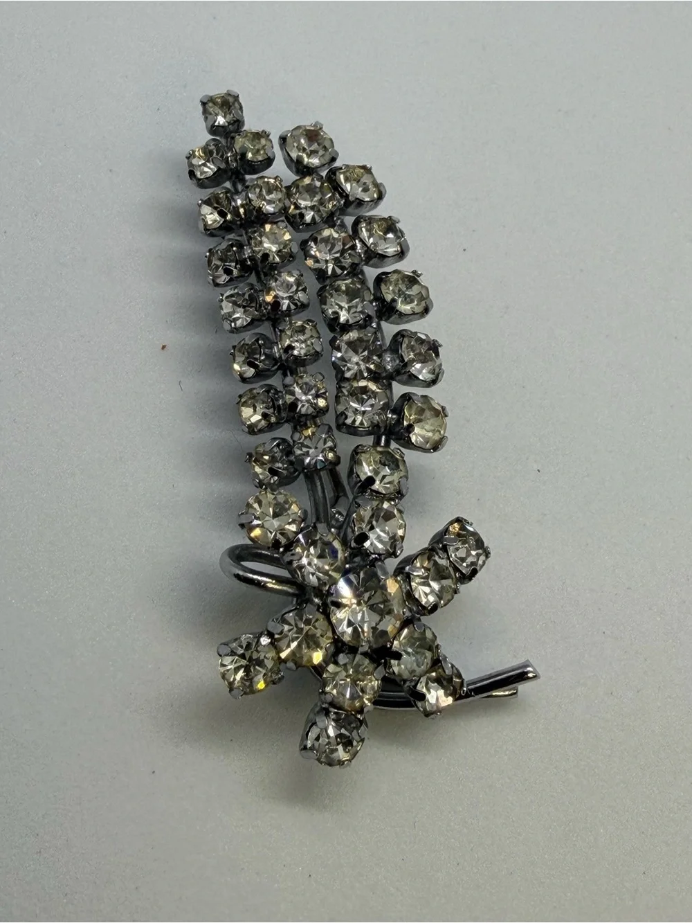 Vintage Clear Crystal Floral Spray Brooch - Women Jewelry